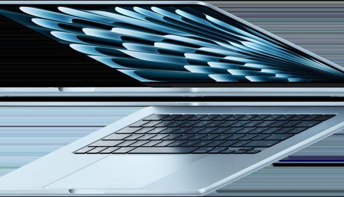 MacBook Air 官方渲染图：天蓝色铝制机身展示