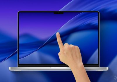 手指触碰 MacBook Pro 屏幕的概念渲染图