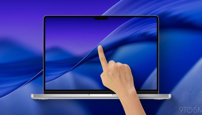 手指触碰 MacBook Pro 屏幕的概念渲染图