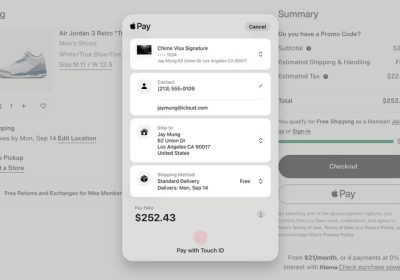Apple Pay 在 Safari 网页结账的支付弹窗界面