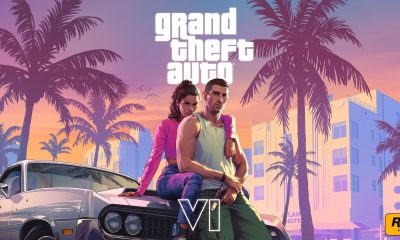 GTA6 官方宣传图，主角 Jason 与 Lucia 依靠在敞篷车前