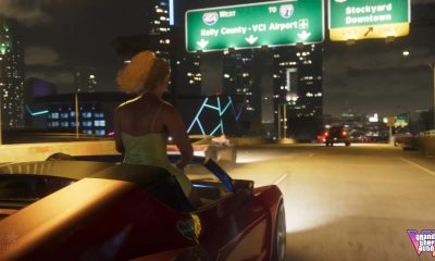 GTA6 游戏截图，夜间的城市高速公路与车流