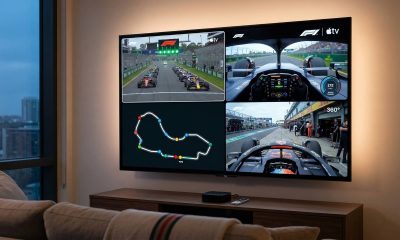Apple TV 多画面功能四路同看 F1 直播的客厅场景效果图