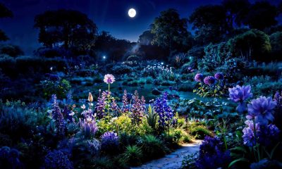 即梦AI 文生图样图：梦幻花园夜景