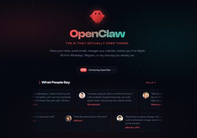 OpenClaw 官方项目页面截图，展示项目介绍与用户评价