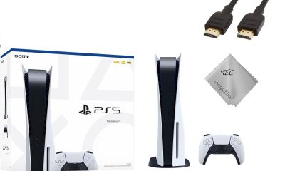 PS5光驱版主机开箱全家福，包装盒、主机、手柄与连接线一应俱全