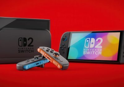 任天堂 Switch 2 主机官方渲染图，主机底座与 Joy-Con 2 手柄齐亮相
