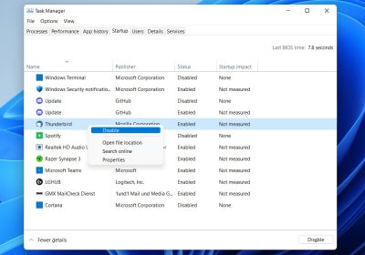 Windows 11 任务管理器窗口展示系统进程与启动管理界面
