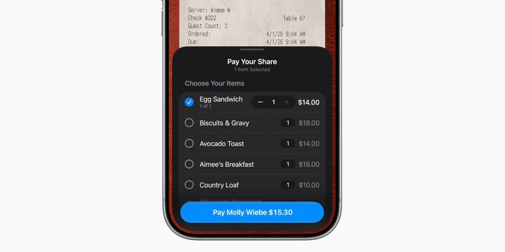 iOS 27 的 Apple Pay 变好用了:结账能左右滑卡,钱包里多了分账功能