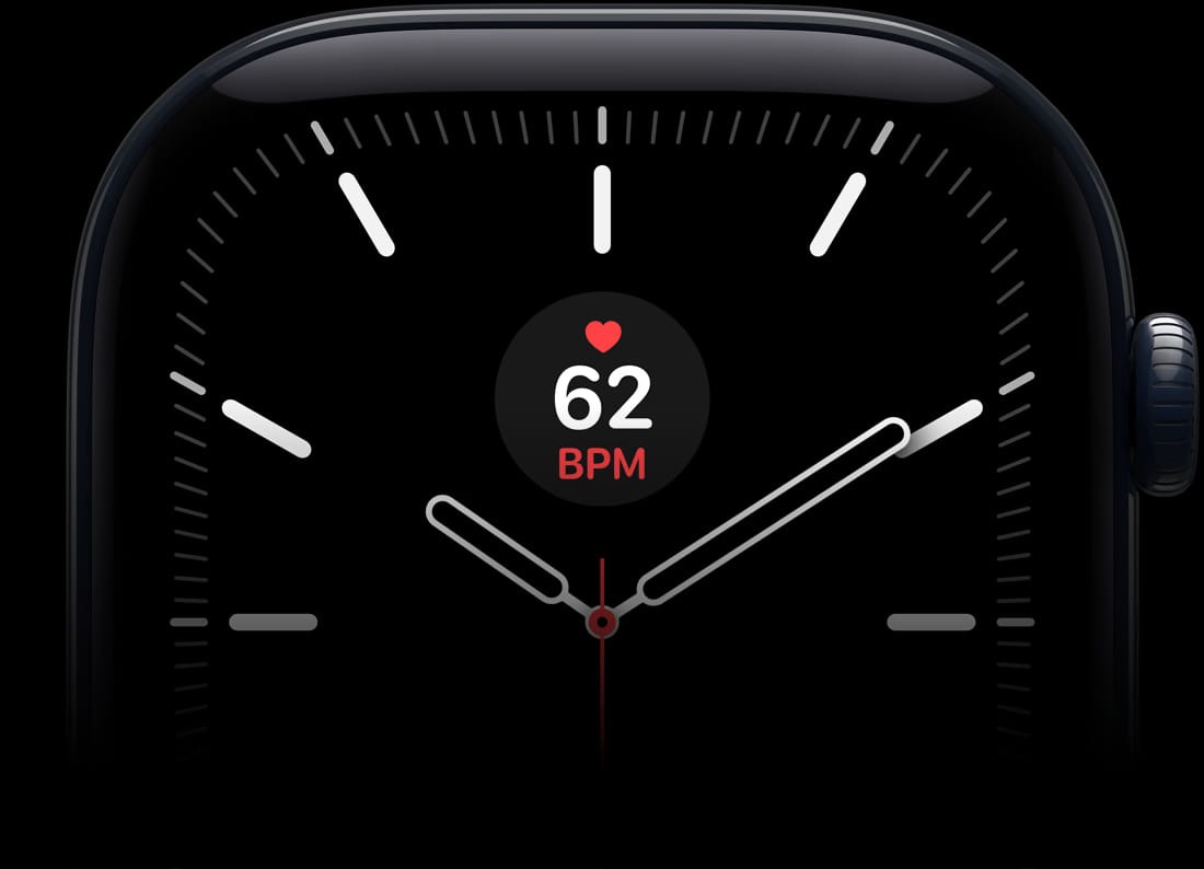 Apple Watch 背面光学心率传感器亮起的红色与绿色 LED 特写