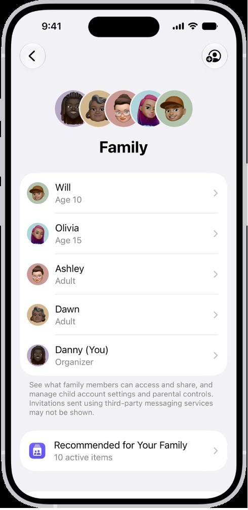 iPhone 通讯录与共享相关设置界面