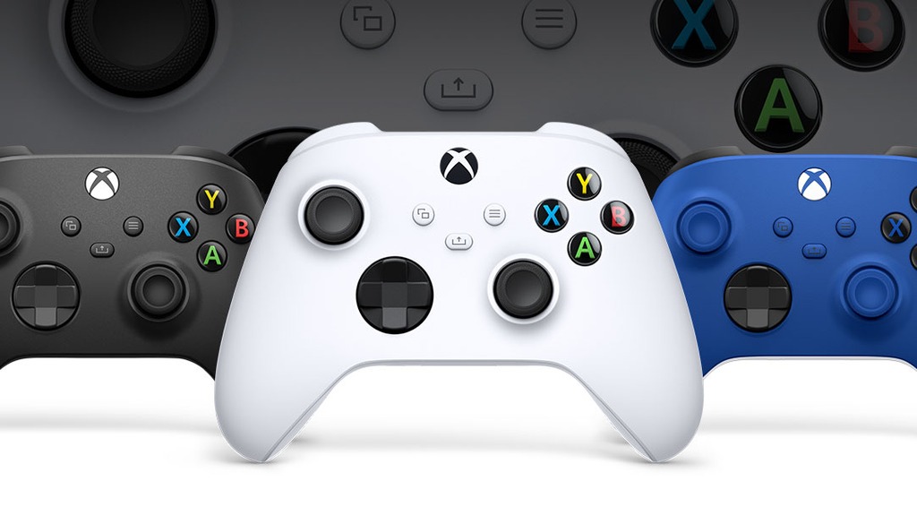 Xbox 无线手柄：黑/白/蓝三色官方产品图