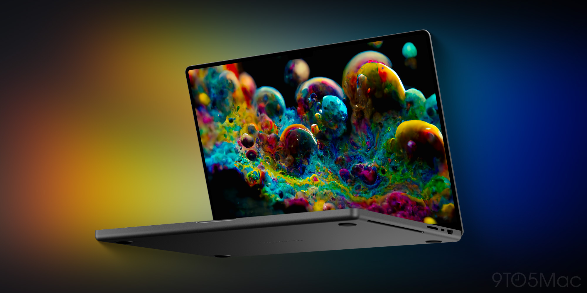 新款 MacBook 外观渲染图,窄边框搭配挖孔摄像头