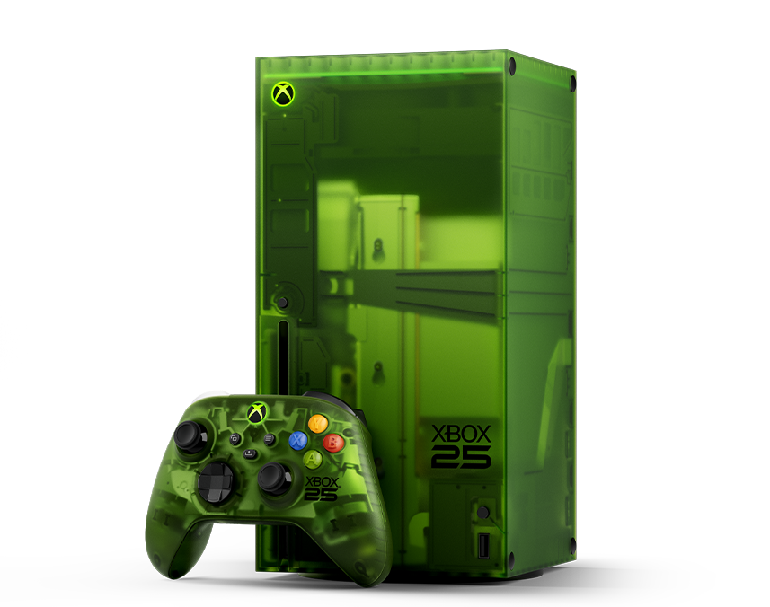 Xbox 25 周年纪念版主机+手柄：绿色透明特别版