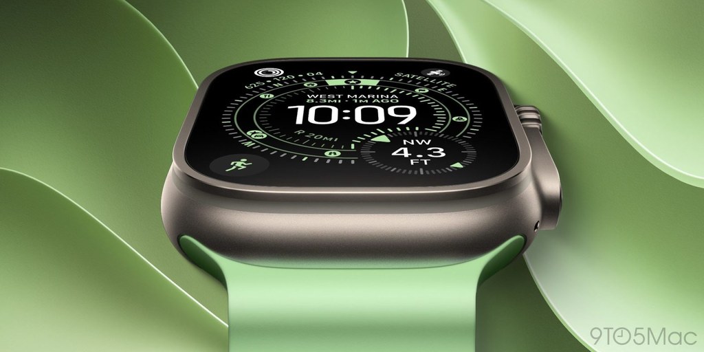 Apple Watch Ultra 4 渲染图(绿色表带)