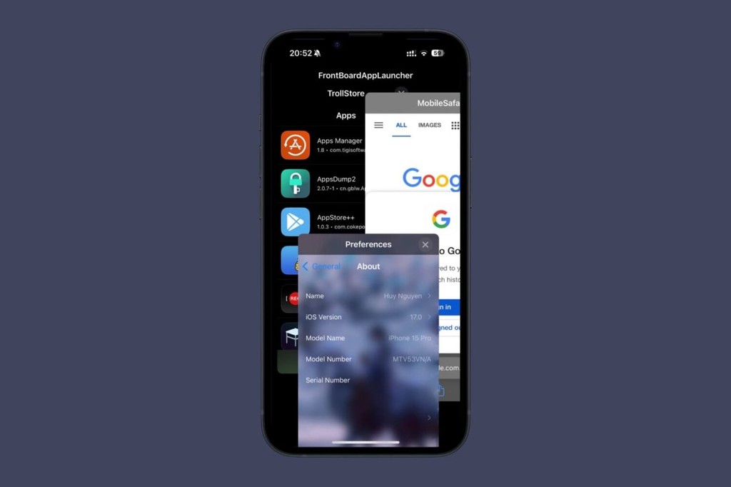 iPhone 上 TrollStore 的应用列表界面