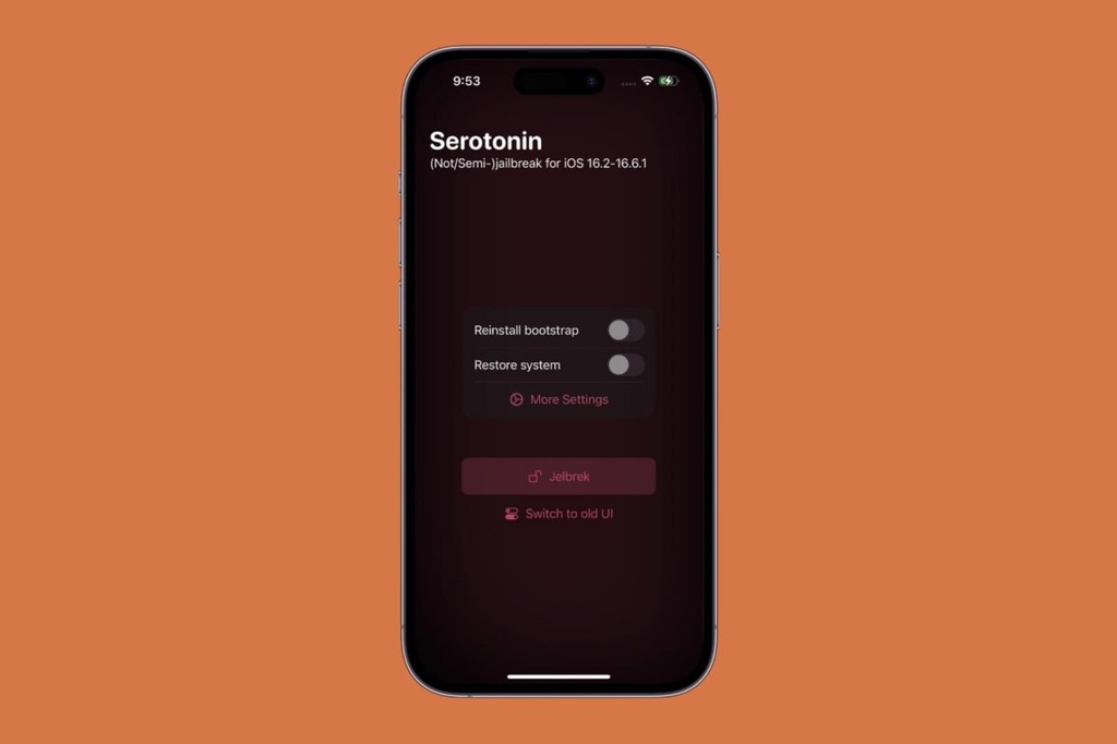 Serotonin 半越狱应用主界面与 Jelbrek 按钮
