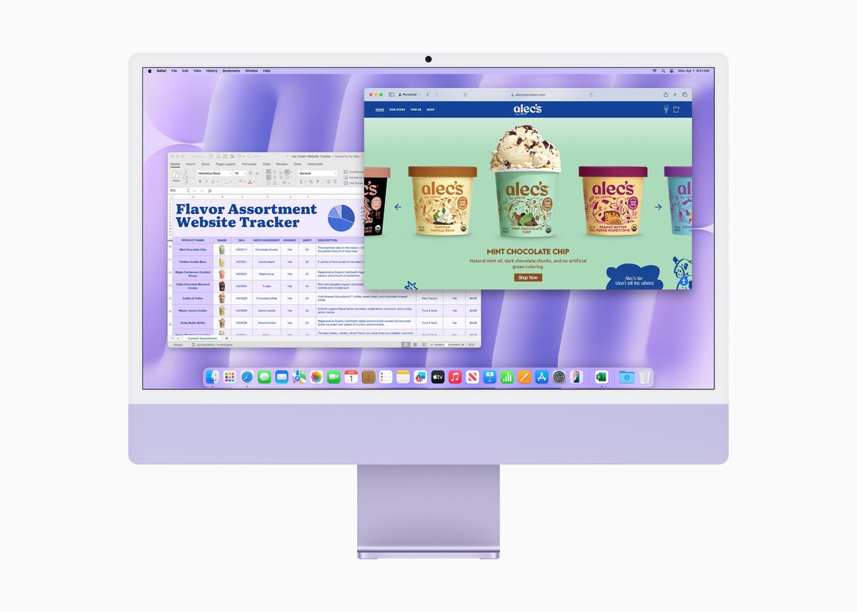 紫色 24 英寸 iMac 正面视图