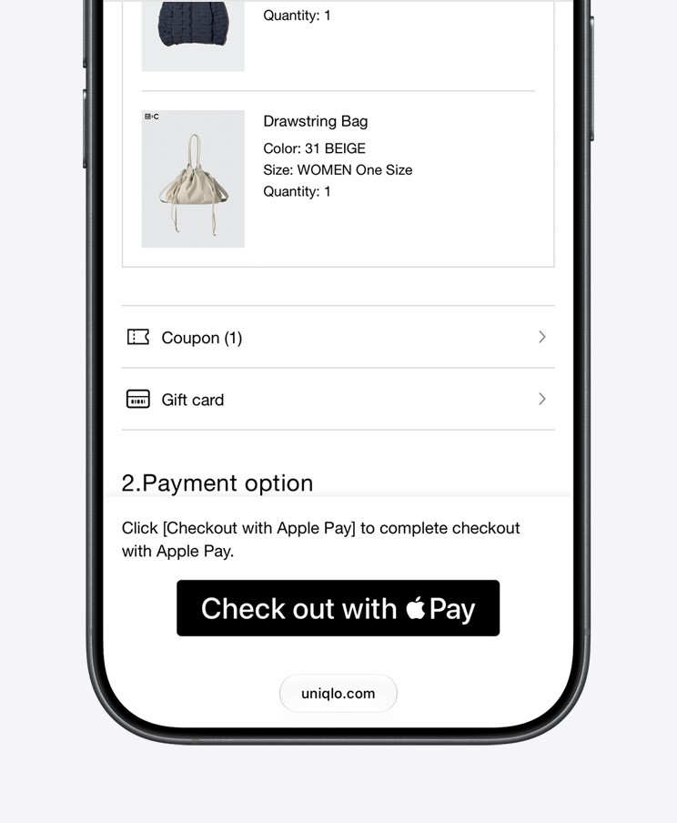 手机浏览器结账页中的 Apple Pay 支付按钮