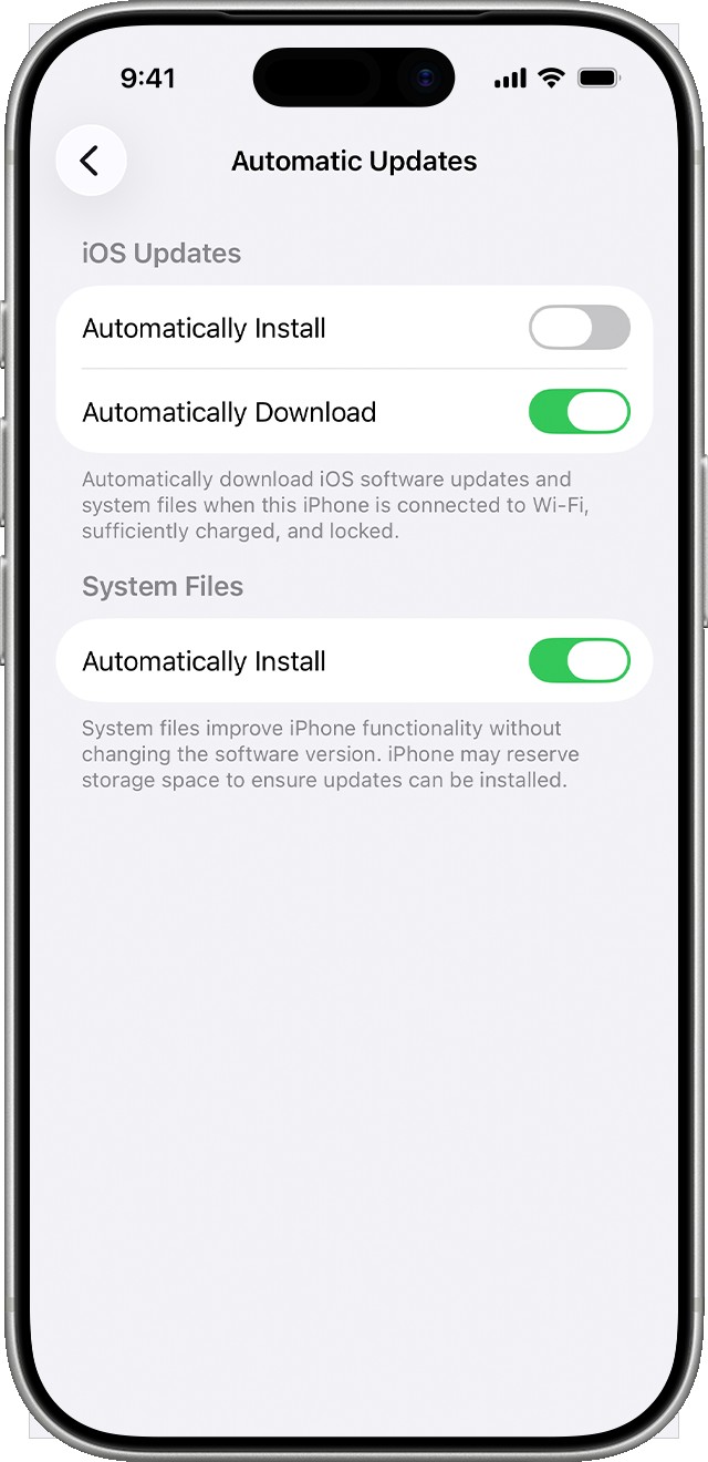 iPhone 自动更新设置界面