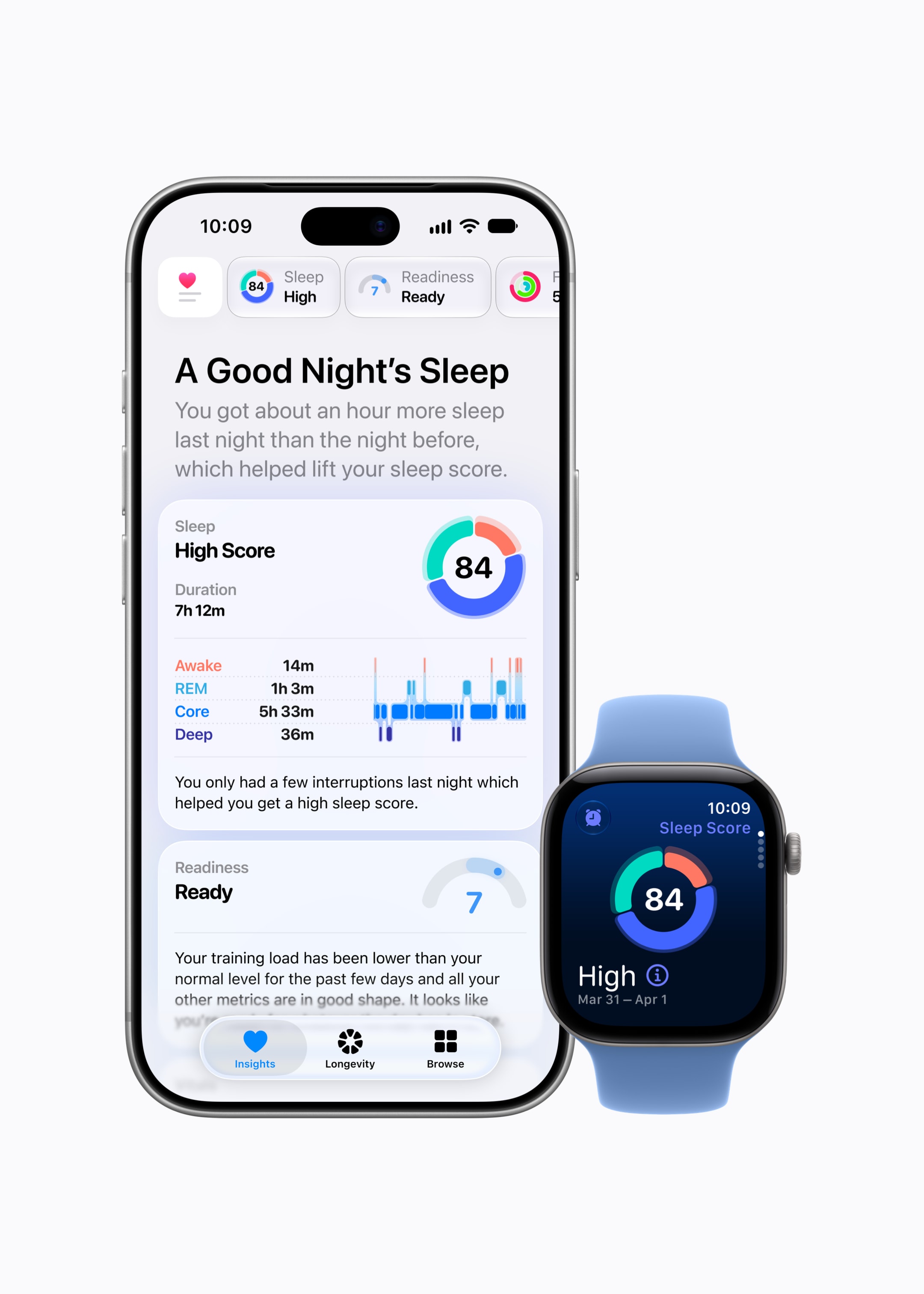 新版健康 App 洞察页与睡眠评分官方演示图