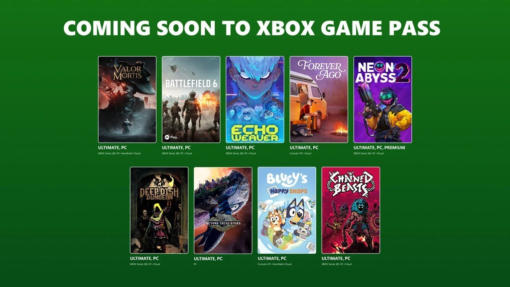 Xbox Game Pass 十月新增阵容图