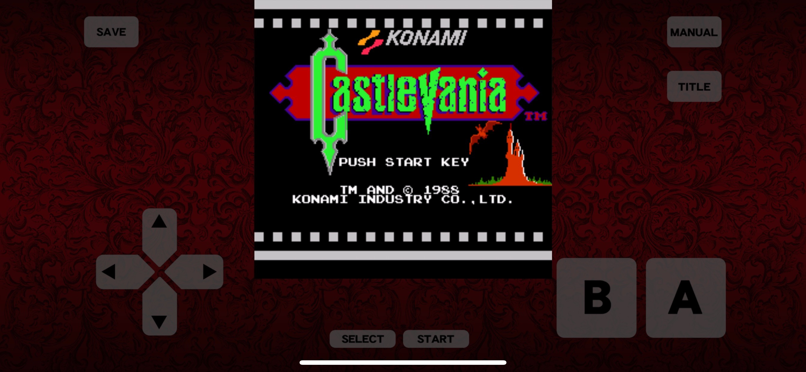 《Castlevania: 40th Anniversary》手机版标题画面,含 KONAMI 与 Castlevania 标志