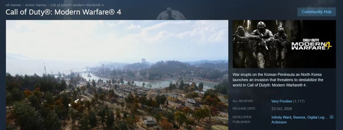 Steam 商店页:现代战争 4 获特别好评,评测 1717 条