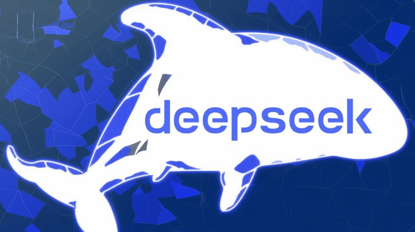DeepSeek 蓝鲸品牌视觉插画,蓝色调背景