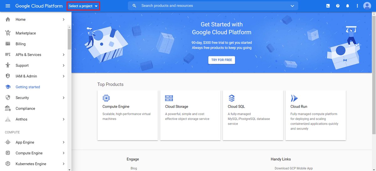 Google Cloud 控制台 Get Started 引导界面