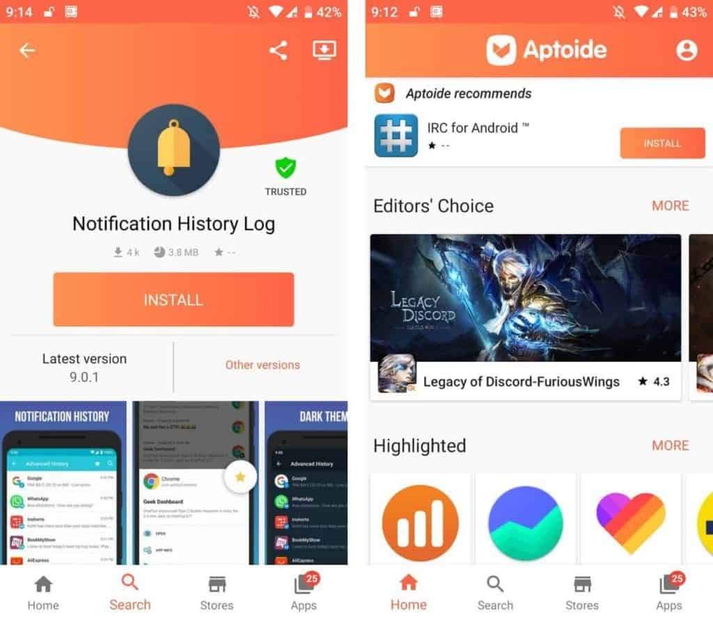 第三方 Android 应用商店 Aptoide 的手机端界面