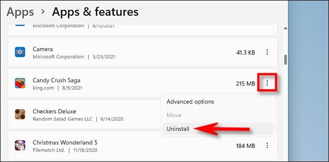 Windows 11 设置中的应用卸载界面