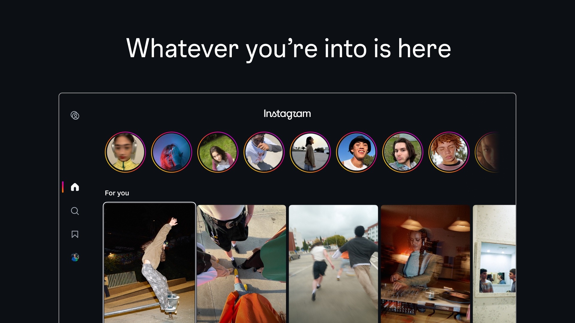 Instagram 官方电视版宣传图,展示大屏视频网格界面