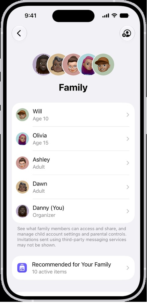 iPhone 家人共享设置界面