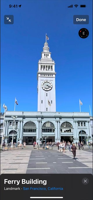 地图 App 环视(Look Around)显示的街景实景画面