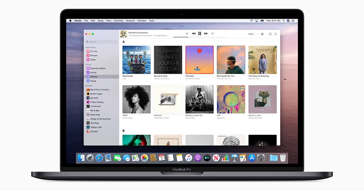 MacBook 上的音乐 App 曲库界面