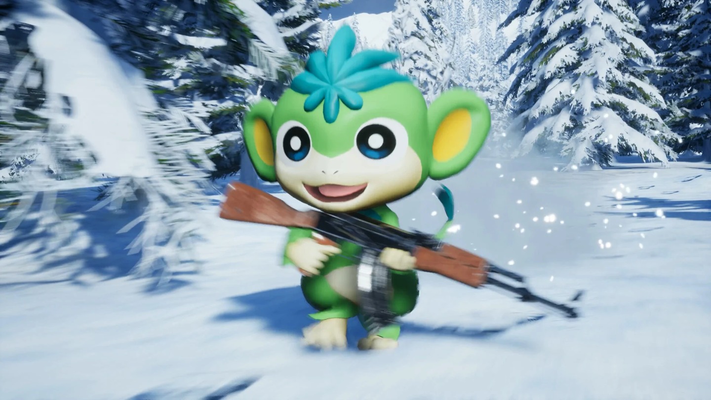 幻兽帕鲁雪地场景中的绿色帕鲁