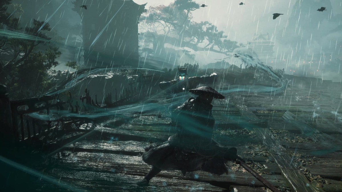 影之刃零 官方截图:雨中斗笠武者与蓝色刀光