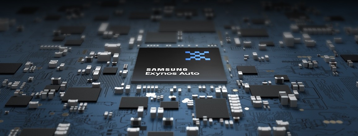 印有 SAMSUNG Exynos Auto 字样的车载芯片电路板特写