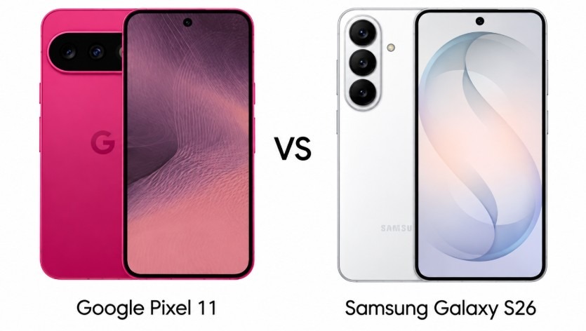Google Pixel 11 与 Samsung Galaxy S26 正面对比图