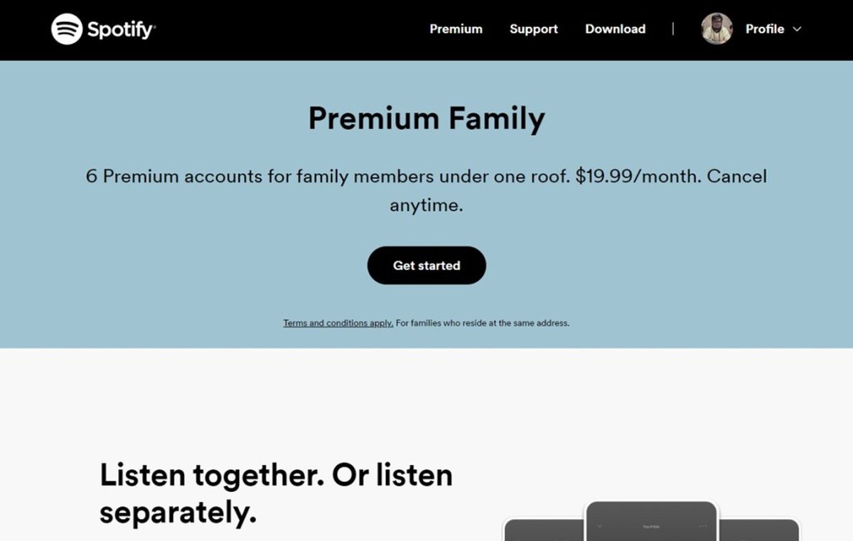 Spotify Premium Family 家庭套餐官方页面