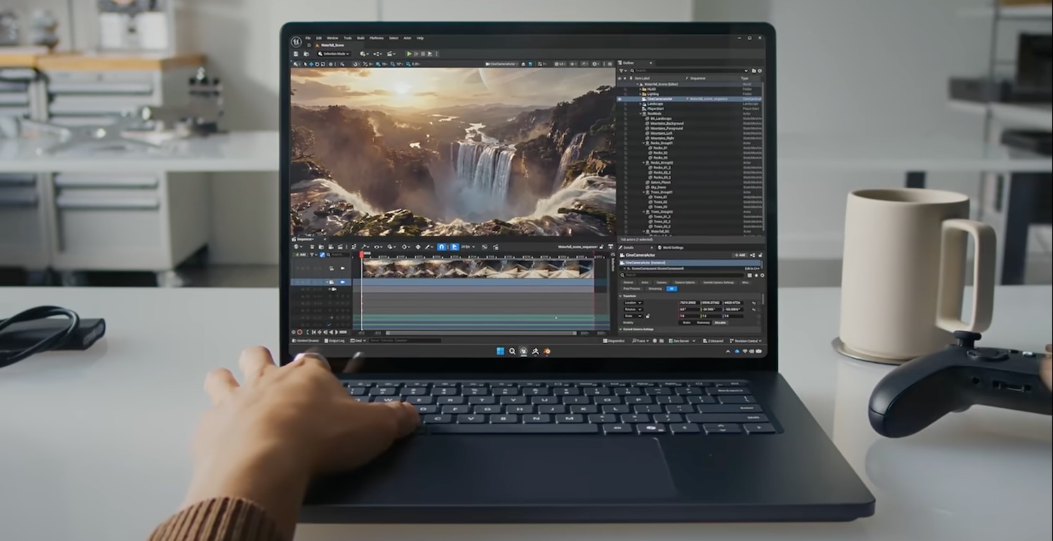 创作者在 Surface Laptop Ultra 上进行视频剪辑