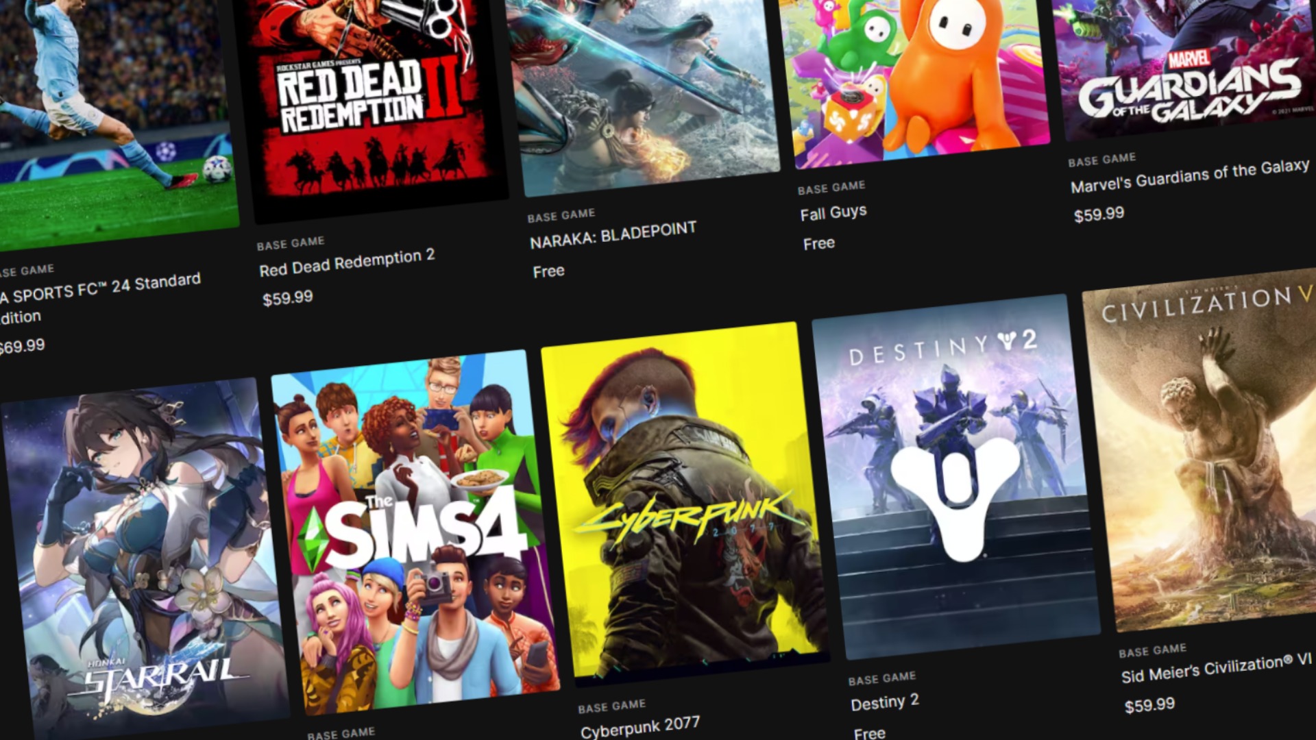 Epic Games Store 商城首页游戏陈列界面