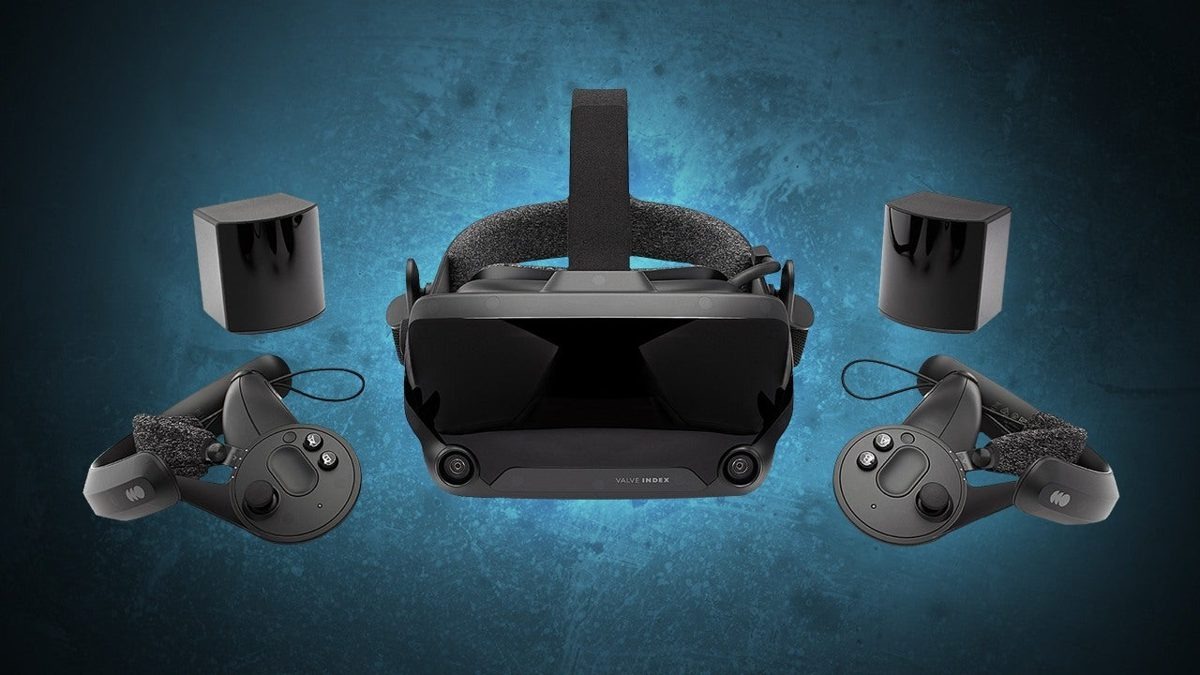 Valve Index 完整套件展示,含头显、手柄与定位基站