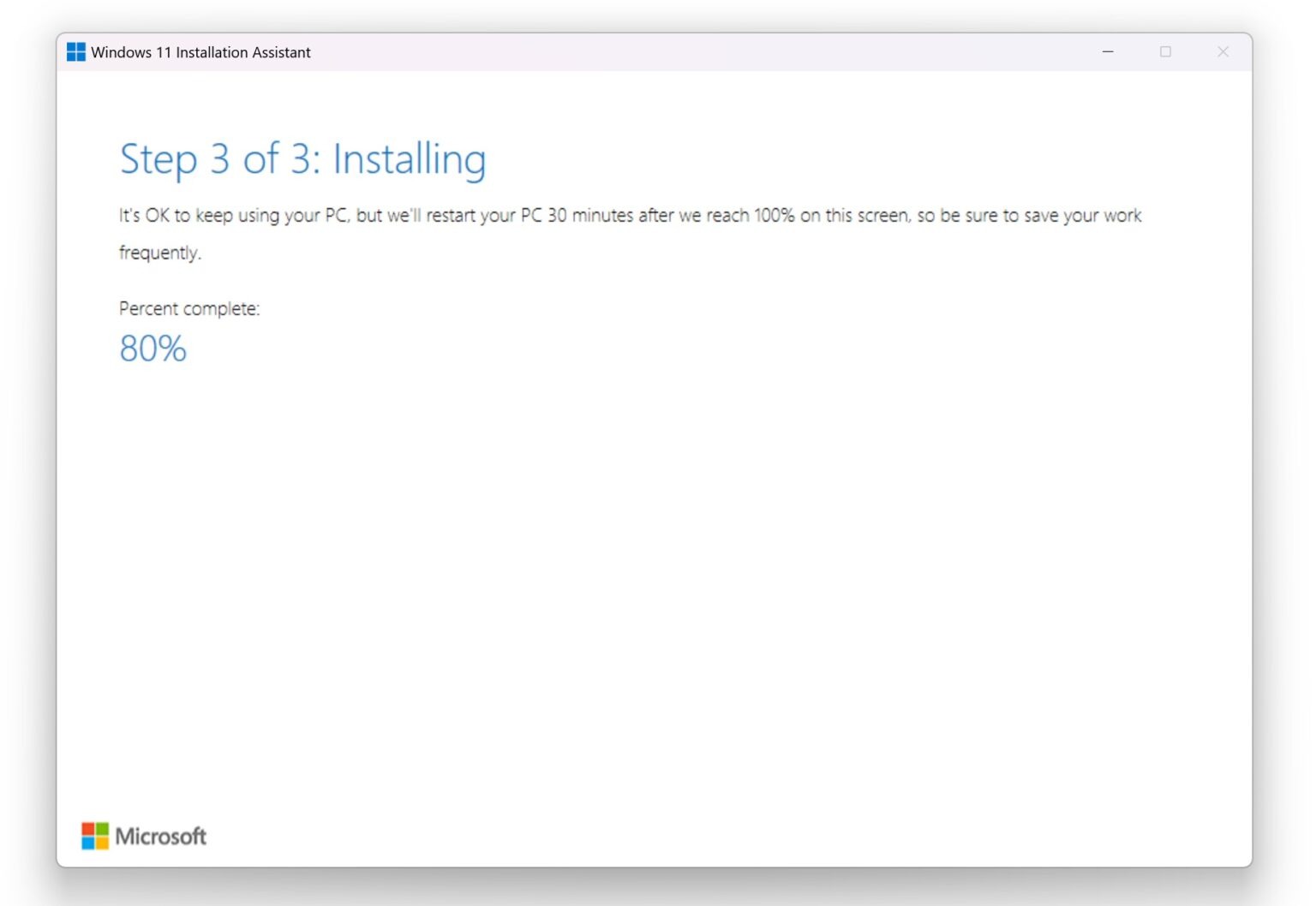 Windows 11 安装进行中的界面,展示系统重装的第三阶段进度